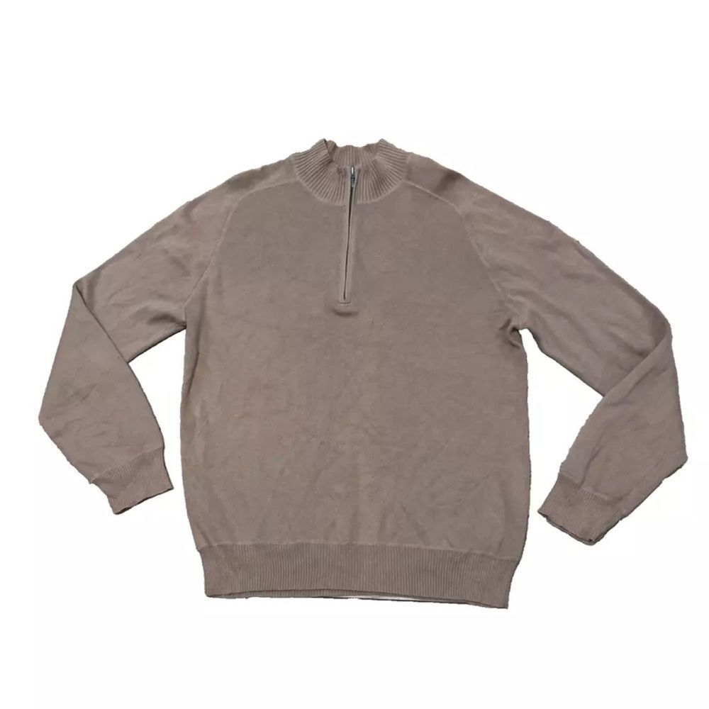 Merona Cashmere Blend Sweater Mens L Beige Preppy Retro Western Quarter Zip L